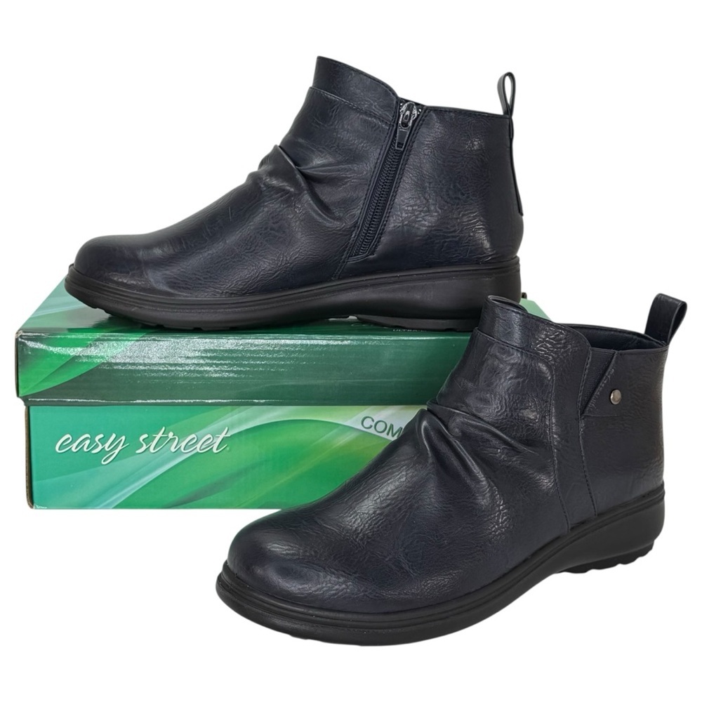 Easy Street Ariadne Navy Burnished Faux Leather Womens Shooties Size 9M - Picture 1 of 12